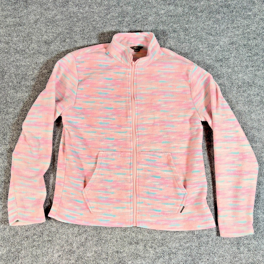 Eddie Bauer GirlsL 14/16 Pink Aqua Space Dye Fleece Jacket Zip Up Pockets